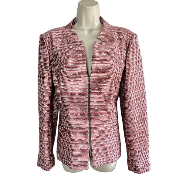 Lafayette 148 New York Textured 2 Way Zip Blazer Jacket with Pockets Red Size 14